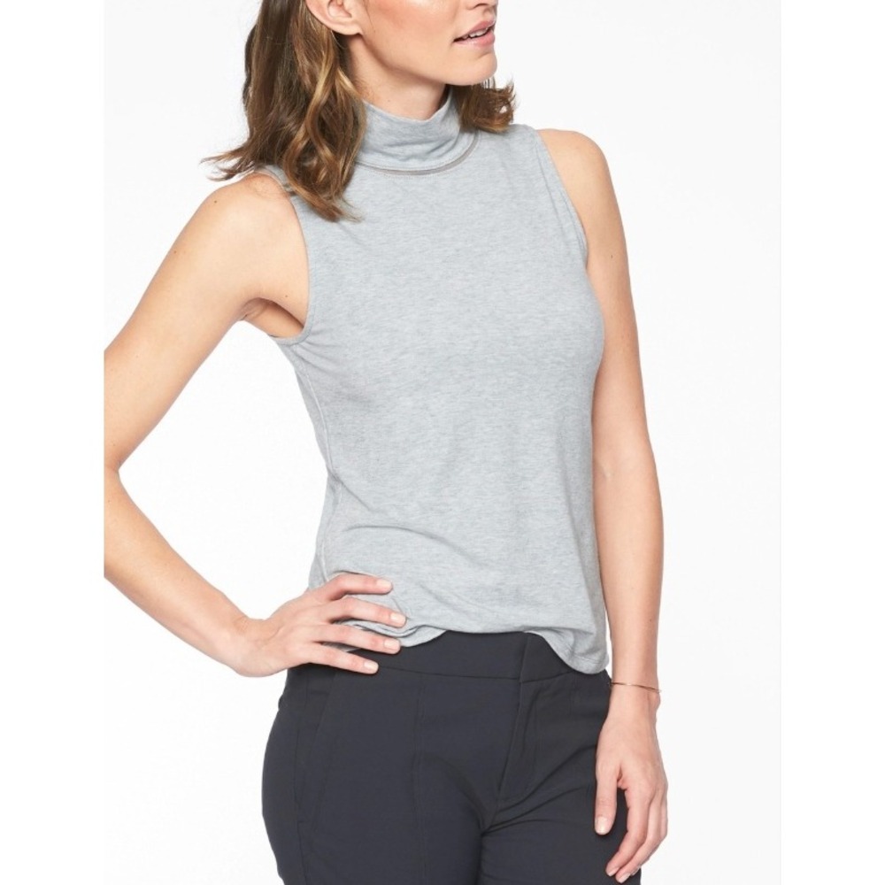 Athleta Heather Gray Marled Women's Mock Neck Sleeveless Turtleneck Top‎ Small